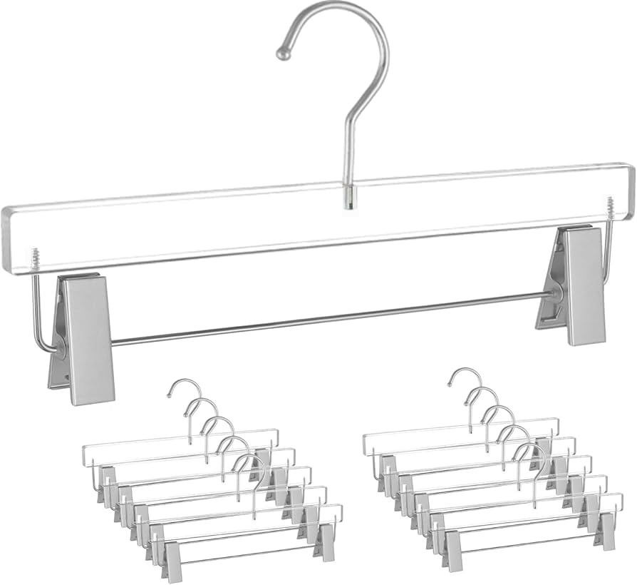 Besser 10 Pcs Acrylic Pants Hanger,Clear Acrylic Hangers with Matte Metal Clips，Lxurious Skirt ... | Amazon (US)