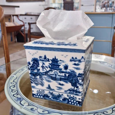 Tissue Box Cover in Blue/White | Wayfair North America