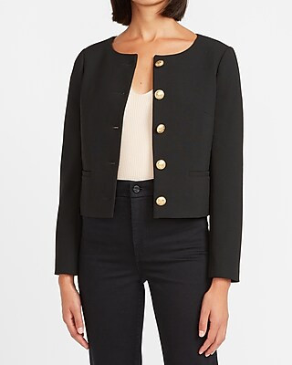 Soft & Sleek Novelty Button Collarless Blazer | Express