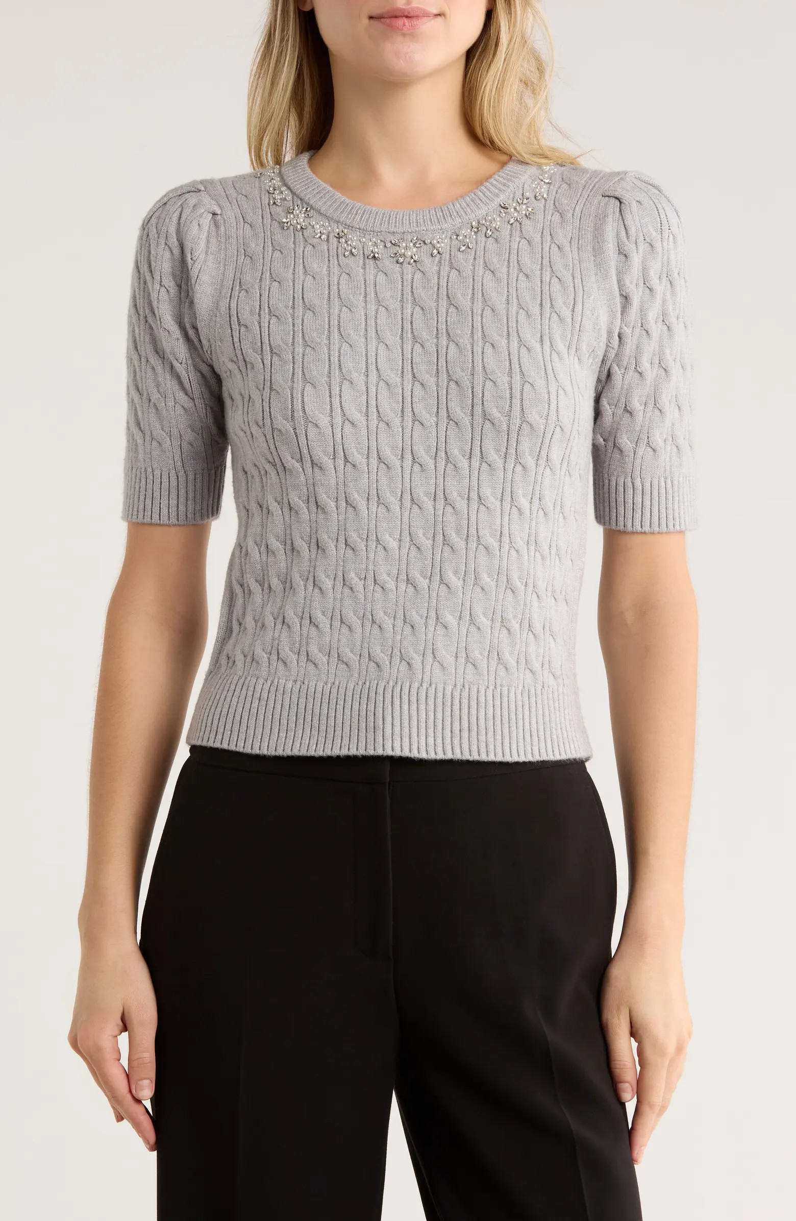 ELIE ELIE TAHARI Jeweled Short Sleeve Sweater | Nordstromrack | Nordstrom Rack