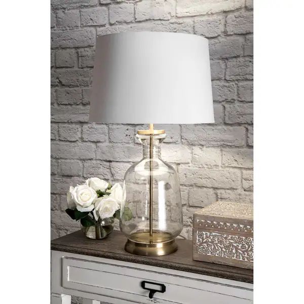 nuLOOM 24" Emma Clear Glass Cotton Shade Gold Table Lamp - 24" h x 15" w x 15" d | Bed Bath & Beyond