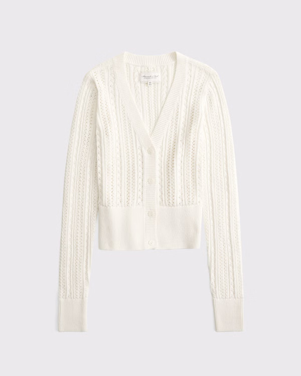Pointelle Shrunken V-Neck Cardigan | Abercrombie & Fitch (US)