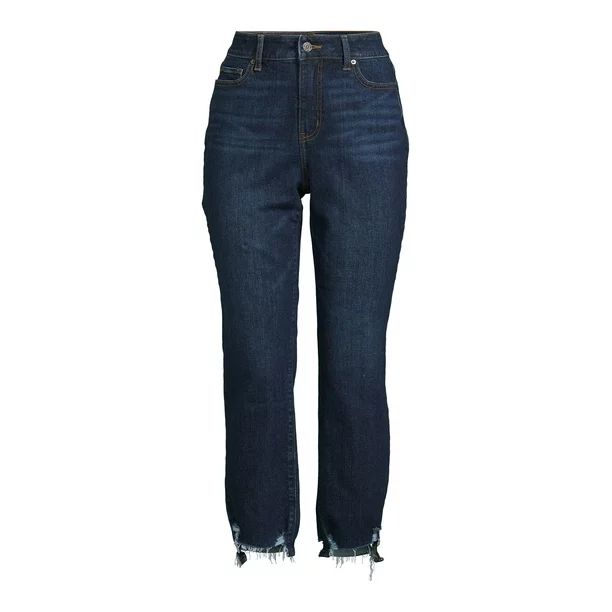 Time and Tru Women's Destructed Hem Straight Leg Jeans, 27.5" Inseam for Regular, Sizes 2-18 - Wa... | Walmart (US)