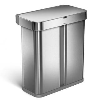 58L Dual Compartment Voice + Motion Sensor Kitchen Trash Can Recycler with Liner Pocket, Brushed Stainless Steel | The Home Depot