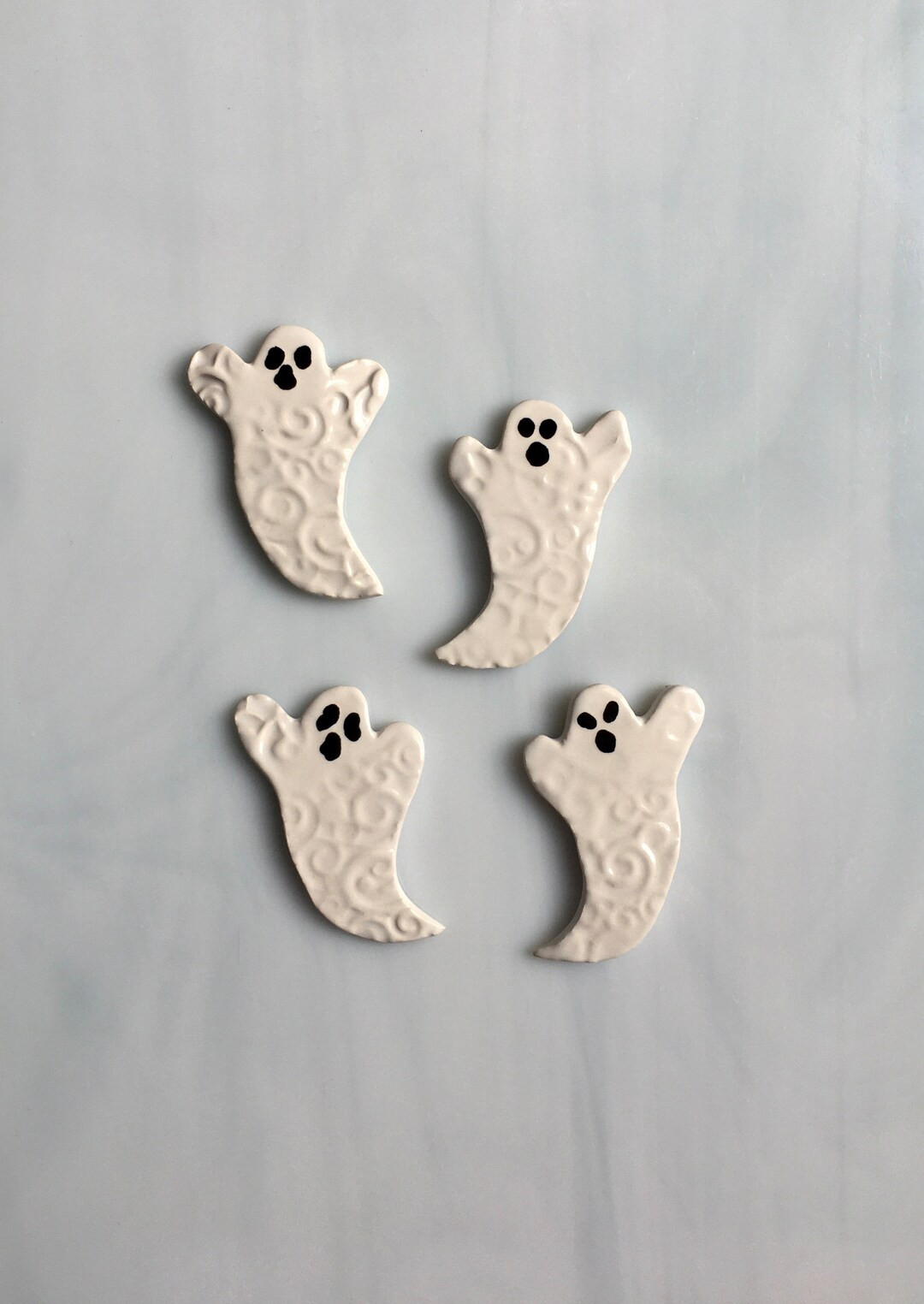 Ceramic Ghost Tiles, 4 Pcs, Whimsical Stamped Design, White and Black, Halloween Decoration, Clay... | Etsy (US)