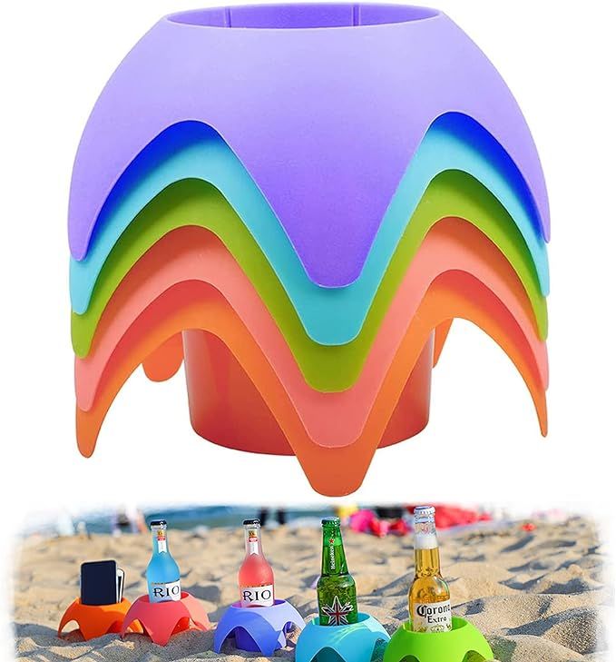 Beach Accessories for Vacation,Beach Gear Beach Cup Holders (Multicolor, 5 Pack) | Amazon (US)