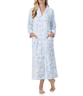 Velour Full Zip Long Cozy Caftan Floral Print Robe | Dillard's