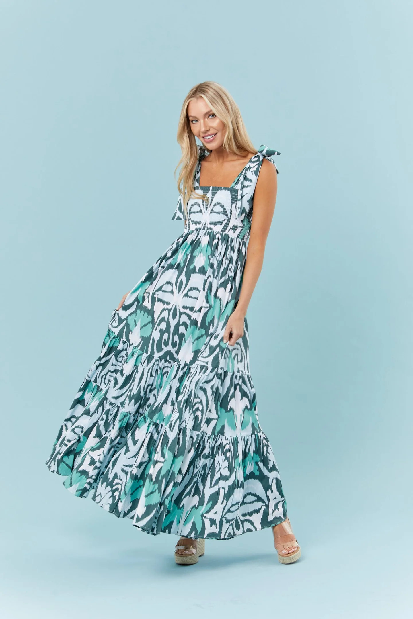 Kelly Dress in Tulip Ikat Emerald | Sheridan French