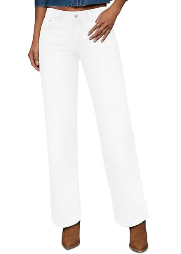 Yewfirm White Jeans Women High Waisted Straight Leg Ankle Length Cropped Jeans Tummy Control Baggy Loose Stretch Pants Petite Size 4 | Amazon (US)