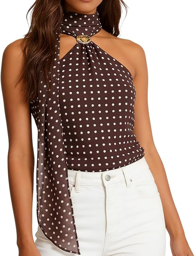 Polka Dot Tops for Women Halter Neck with Strap Backless Top Sexy Outfit | Amazon (US)