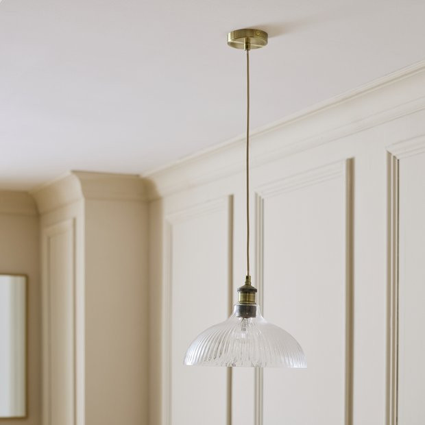 Buy Habitat Ribbed Glass Pendant Ceiling Light - Brass | Ceiling lights | Habitat | Habitat UK