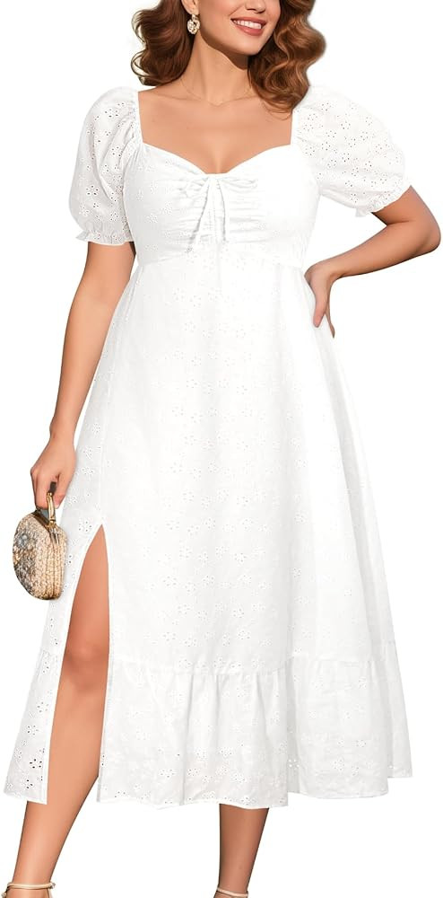 Pinup Fashion Plus Size Summer Dresses Women - Eyelet Bridal Shower Grauation Easter Spring Casua... | Amazon (US)