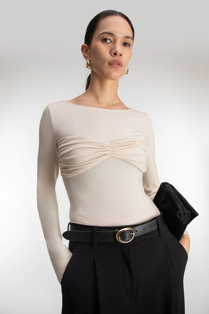 KNIT LONG SLEEVE TOP WITH RUCHED BRALETTE | OAK + FORT