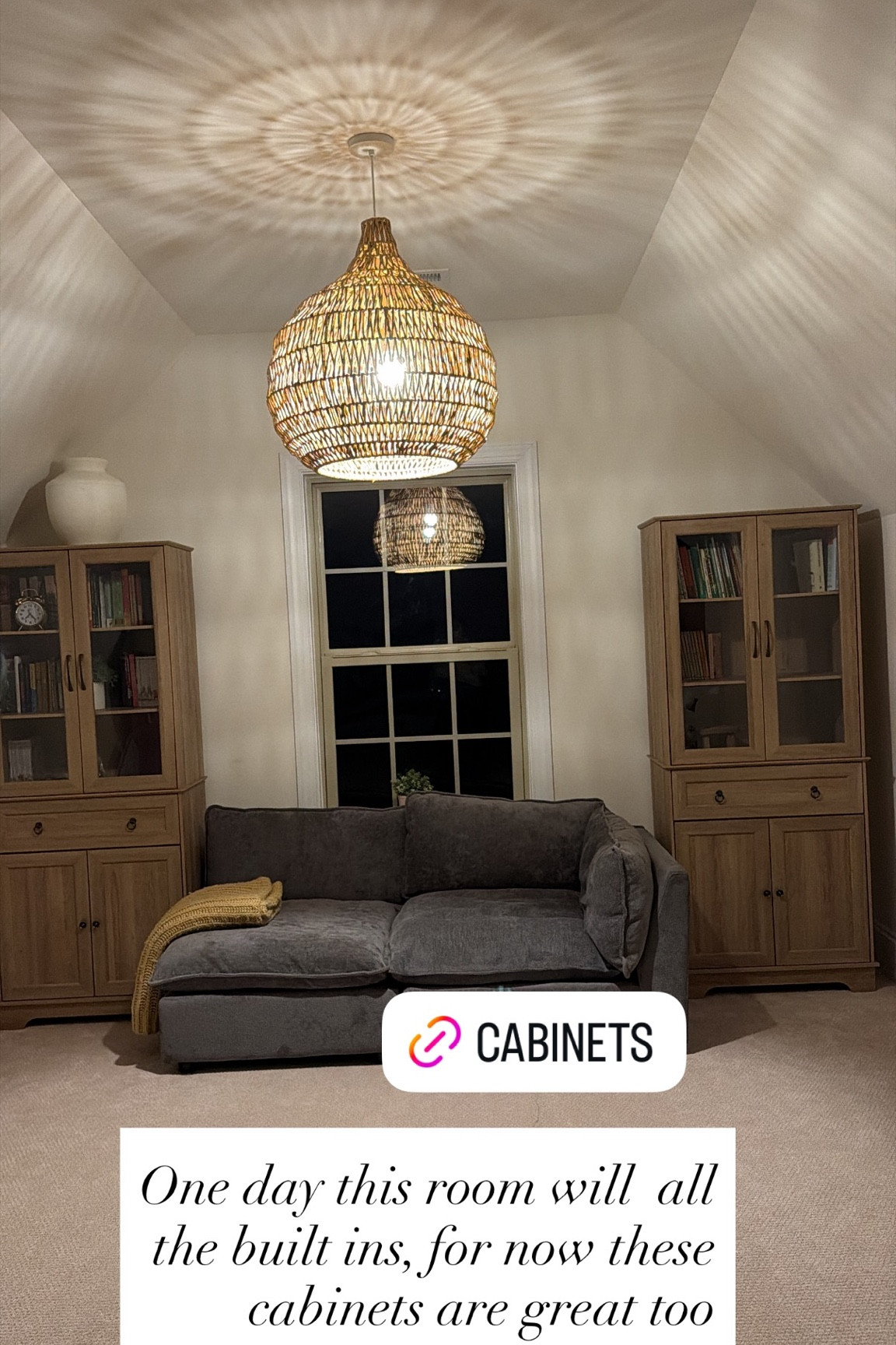 One day this room will  all the built ins, for now these cabinets are great too