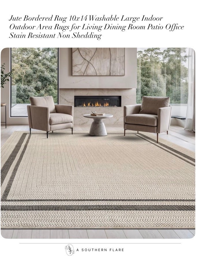 Jute Bordered Rug 10x14 Washable Large Indoor Outdoor Area Rugs for Living Dining Room Patio Office Stain Resistant Non Shedding

#LTKHome