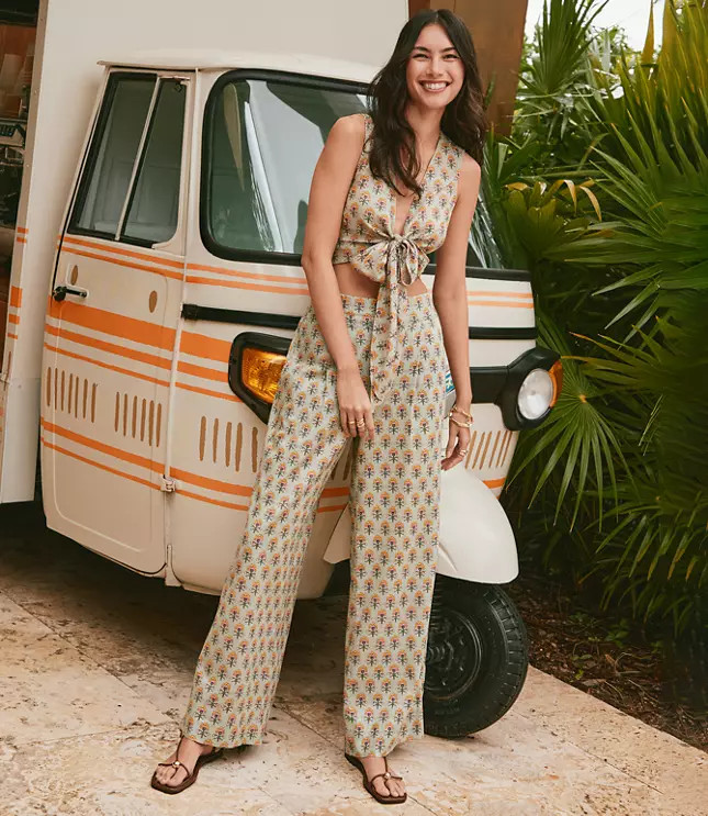 LOFT Beach Garden Linen Cotton Wide Leg Pants | LOFT