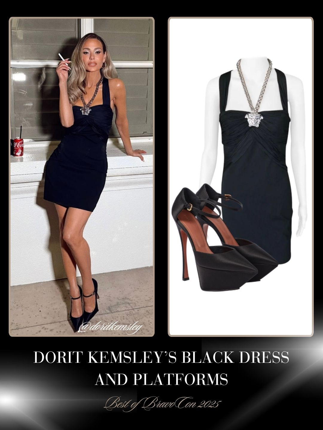 Dorit Kemsley's Black Medallion Mini Dress and Platform Pumps at Bravocon 2025 Photo: @DoritKemsley 

 