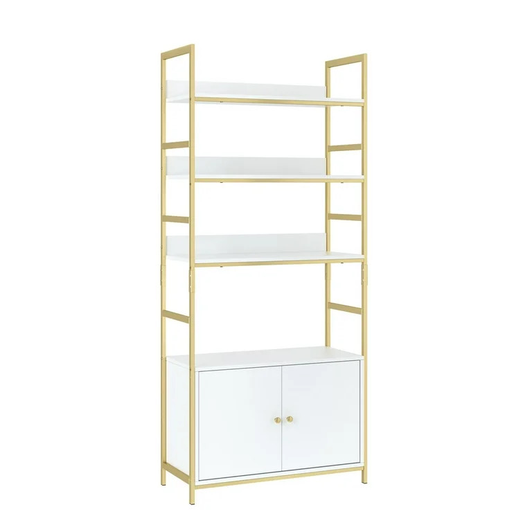 Homfa Gold Bookshelf, 4-Tier White Standard Bookcase with Storage Cabinet, Modern Iron Book Shelv... | Walmart (US)