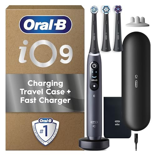 Oral B Electric Toothbrushes For Adults, Oral-B iO9, Gifts For Women / Men, App Connected Handle, 3 Toothbrush Heads, Charging Travel Case & Toothbrush Head Holder, 7 Modes, 2 Pin UK Plug, Black | Amazon (UK)