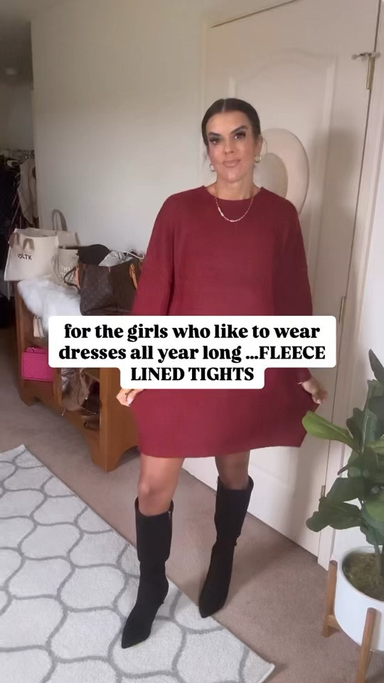 Here’s the links to my Amazon fleece tights! I’m in size small/medium. I sized up one a to medium for an oversized fit in the dress. Boots fit true to size. I’m 5’5 for reference.

If something is sold out in a certain color,  Amazon has selected a “similar pick” it says. If you click below that picture it says “view original”, and then click “view details”. That will take you to the actual item in the reel. If you don’t see “similar pick”, then it’s the actual item I am wearing.

#LTKFindsUnder100 #LTKSaleAlert