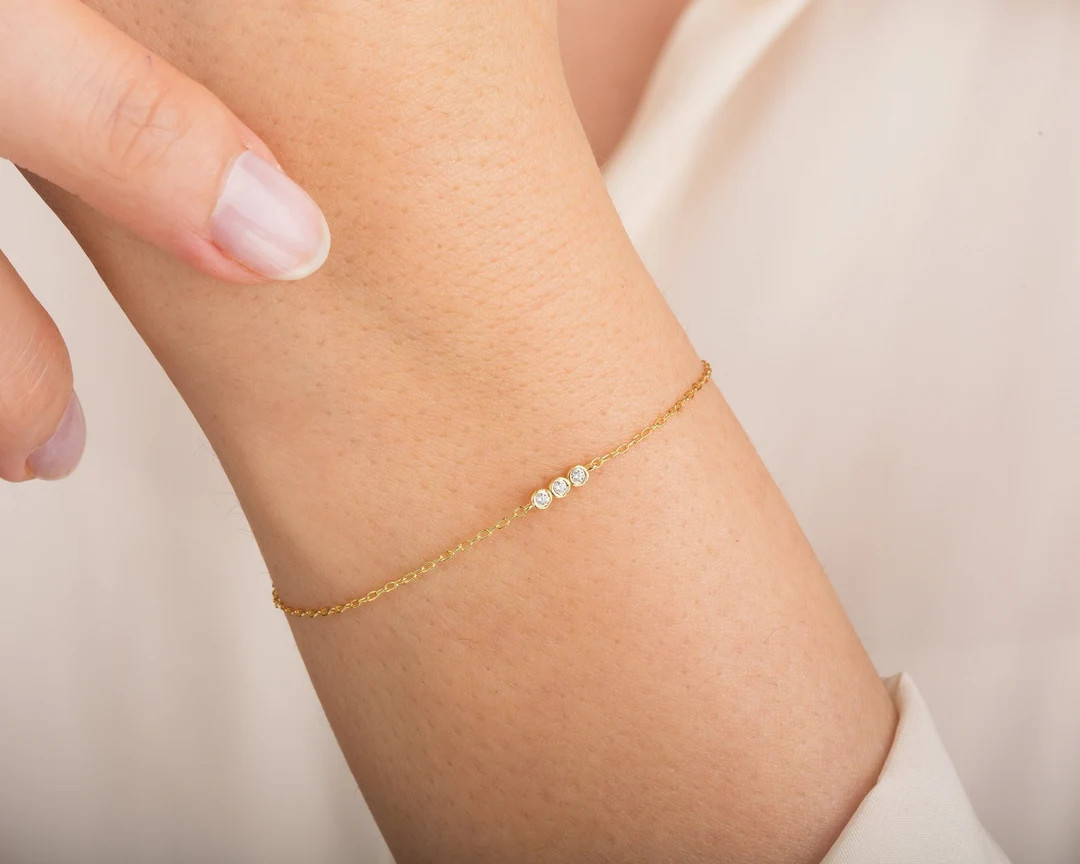 Trio Diamond Bracelet / 14k Solid Gold Bracelet / Minimalist - Etsy | Etsy (US)