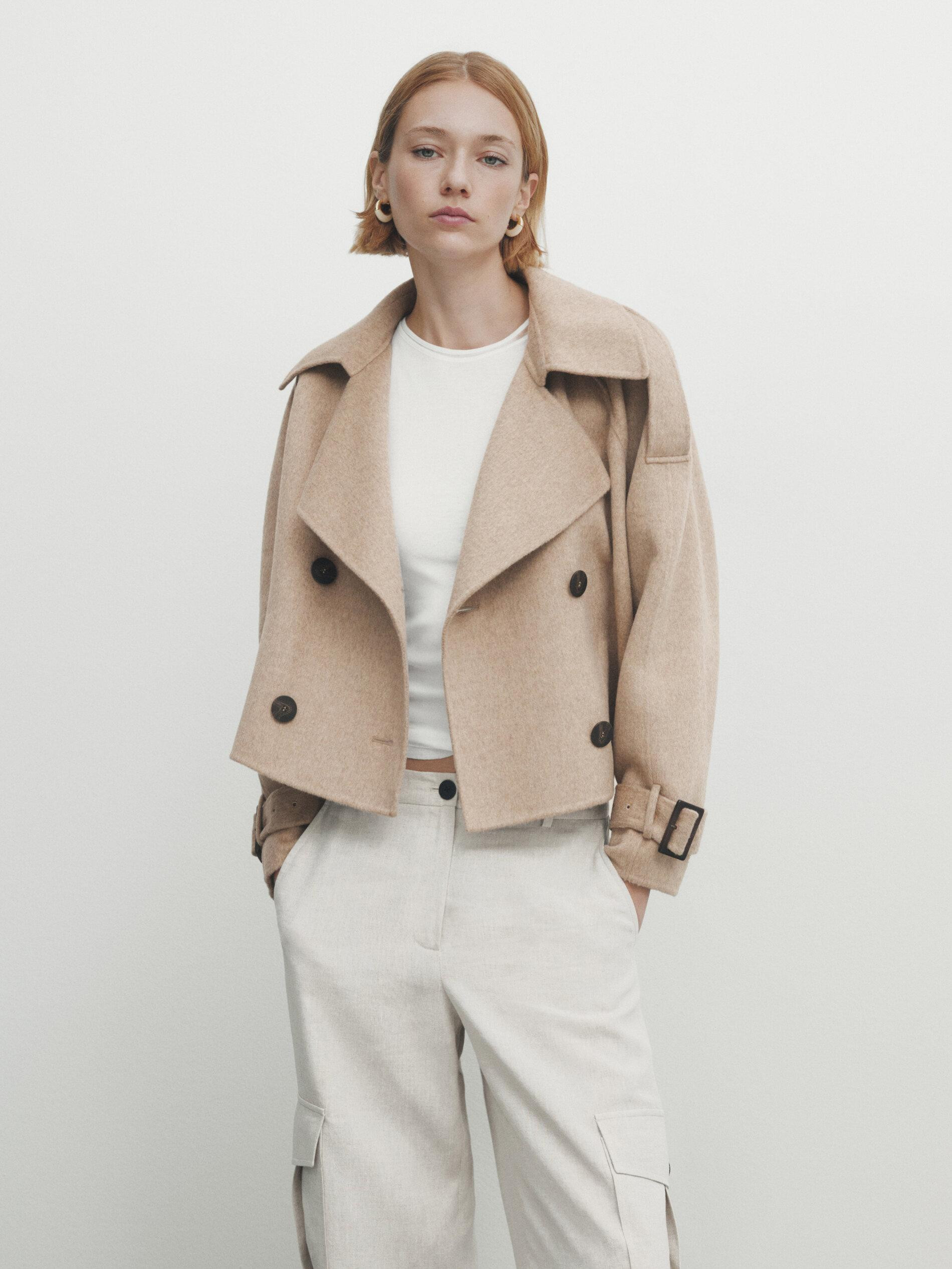 Cropped wool blend trench coat | Massimo Dutti UK