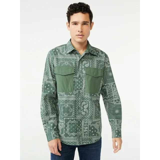 Free Assembly Men's Bandana Printed Overshirt - Walmart.com | Walmart (US)