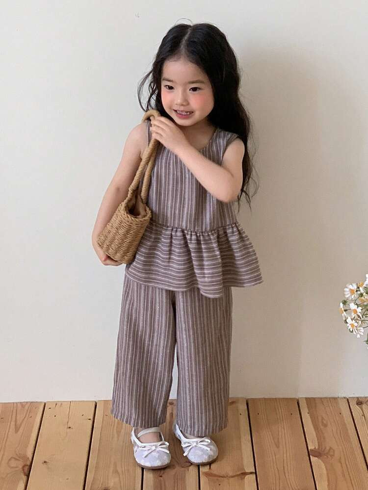 DAZY Baby Girl Round Neck Fresh Korean Style Shirt And Pants 2 Pieces Set | SHEIN