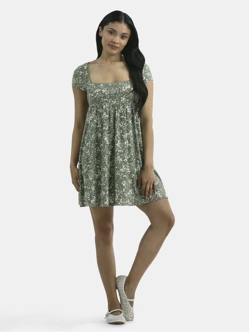 No Boundaries Babydoll Dress with Cap Sleeves, Women's | Walmart (US)