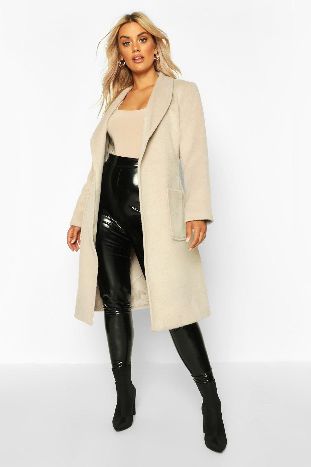 Womens Plus Brushed Wool Look Belted Duster Coat - White - 16 | Boohoo.com (US & CA)