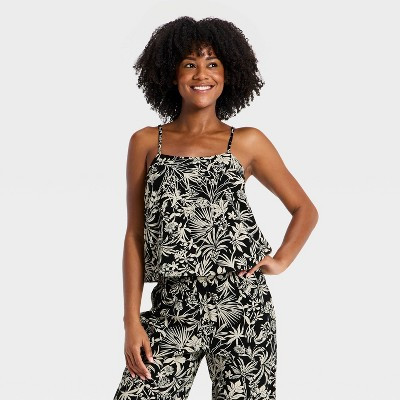 Women's Linen Cami - A New Day\u2122 Black Floral XS | Target