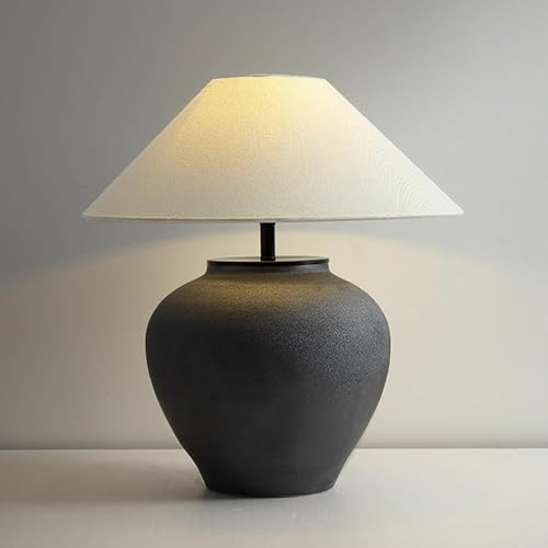 18.8" Black Vintage Distressed Ceramic Pot Table Lamp with Fabric Shade Rustic Farmhouse Table La... | Amazon (US)