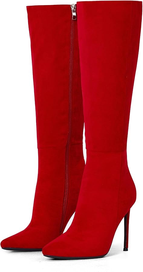 Elisabet Tang 4 inch Women's Knee High Long Boots, Stiletto Tall Pointed Toe Heeled Boot Leather ... | Amazon (US)