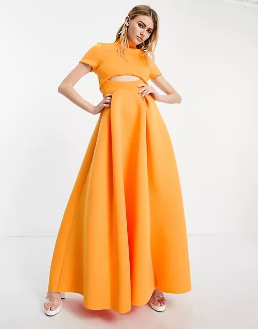 ASOS DESIGN - Robe longue de bal de promo avec dos nu et manches courtes - Orange | ASOS (Global)