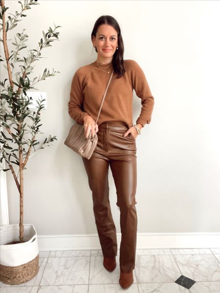 Thanksgiving outfit - winter outfit - holiday outfit - amazon leather pants (true to size wearing a small), amazon crew neck sweater (true to size wearing a small), Walmart boot (true to size)

#LTKstyletip #LTKSeasonal #LTKHoliday