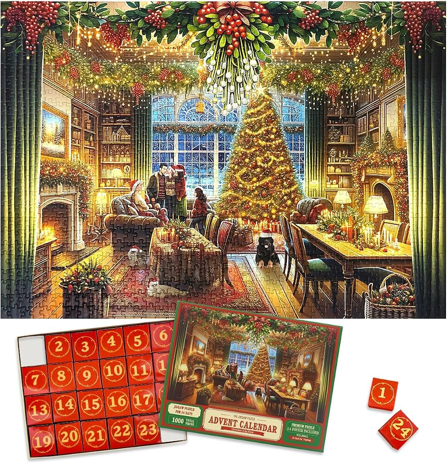 Christmas Advent Calendar 2025 Puzzles with 1:1 Reference Poster - 1000 Pieces Living Room Jigsaw... | Amazon (US)