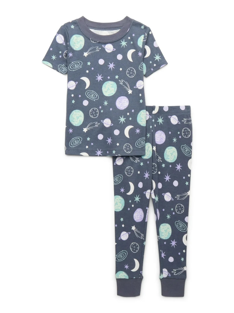 Wonder Nation Toddler Cotton Sleep Tee and Pants Pajama Set, 2-Piece, Sizes 12M-5T | Walmart (US)