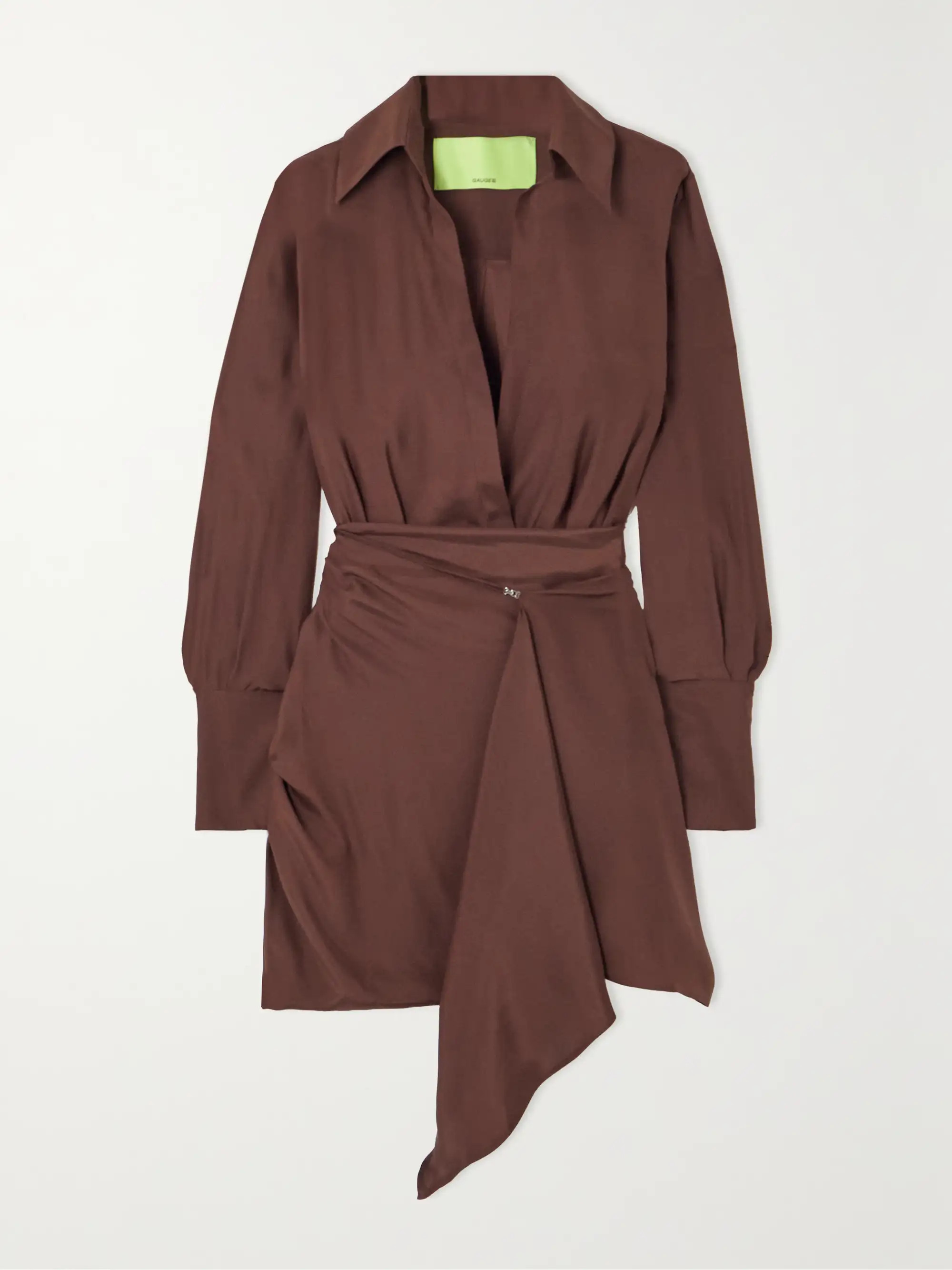 Gravia draped wrap-effect silk-satin mini shirt dress | NET-A-PORTER (US)