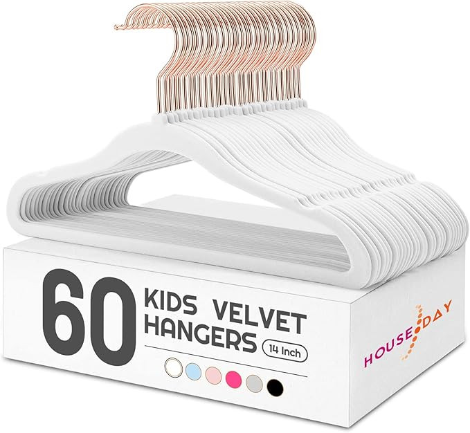 House Day Velvet Kids Hangers 60 Pack, Premium Childrens Hangers for Closet, Ultra Thin Cute Hang... | Amazon (US)