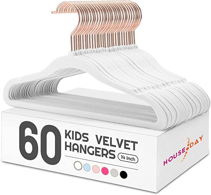 House Day Velvet Kids Hangers 60 Pack, Premium Childrens Hangers for Closet, Ultra Thin Cute Hang... | Amazon (US)