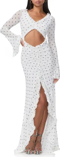 Cat Ruched Semisheer Long Sleeve Cutout High-Low Hem Maxi Dress | Nordstrom