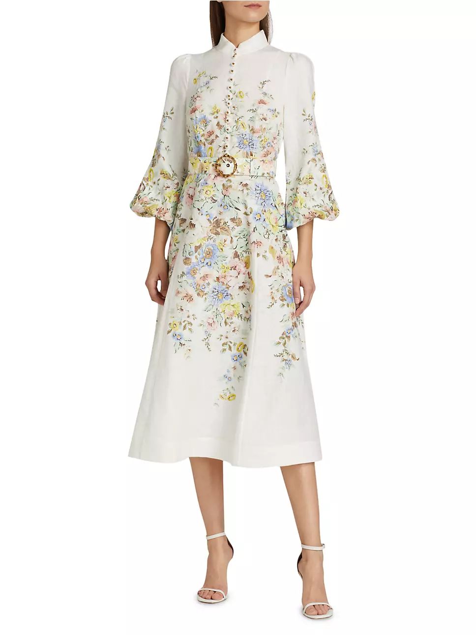Zimmermann Matchmaker Belted Floral Linen Midi Dress | Saks Fifth Avenue