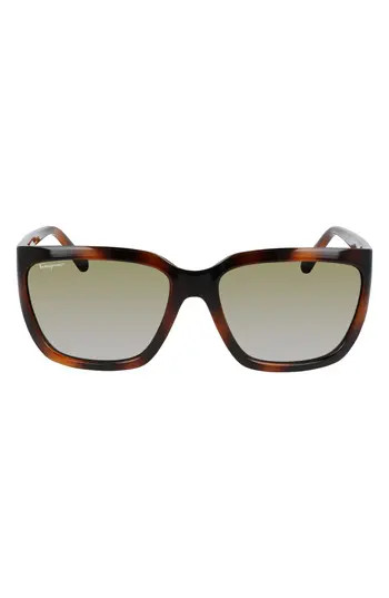 Salvatore Ferragamo Classic Logo 59mm Gradient Rectangle Sunglasses in Tortoise/Grey at Nordstrom Rack | Nordstrom Rack