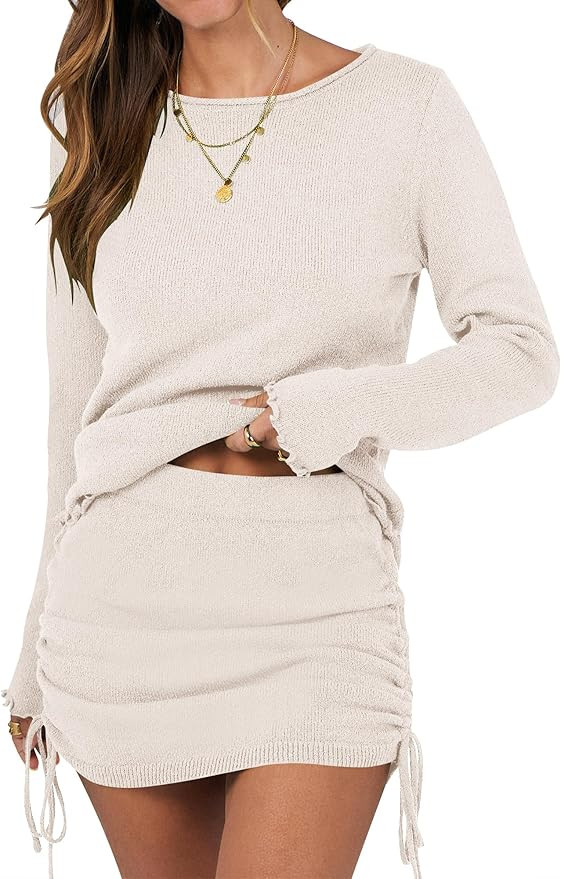 ANRABESS Women Long Sleeve Skirt Sets 2025 Fall Sweater Lounge Sets 2 Piece Beach Vacation Outfit... | Amazon (US)
