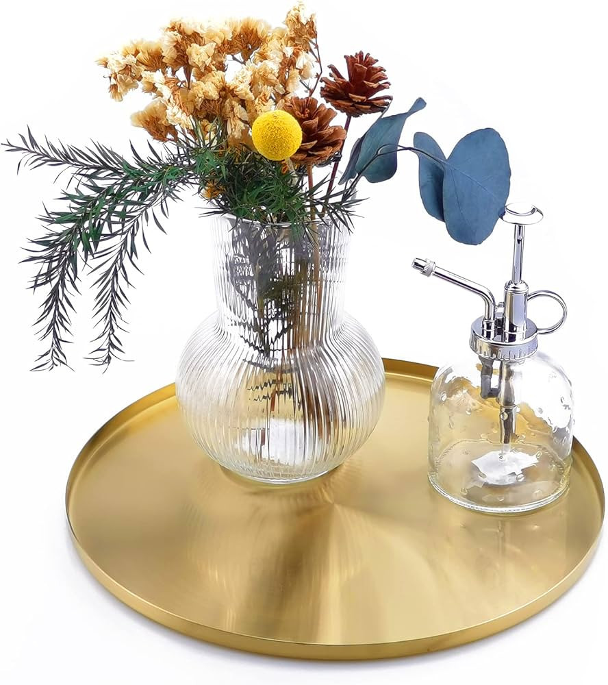 FREELOVE Thin Edge Round Serving Platter for Kitchen Coffee Table, Decorative Tray for Perfume Je... | Amazon (US)