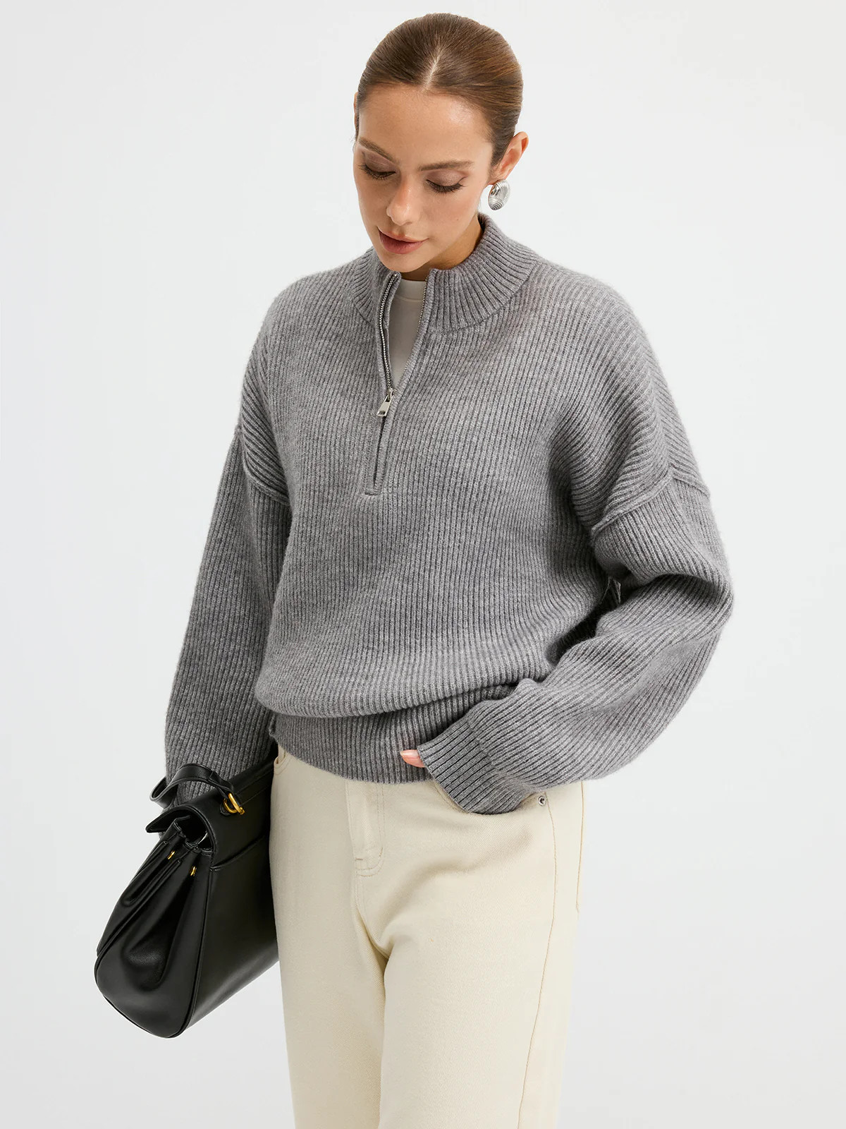 Wool Blend Half-Zip Sweater | Commense