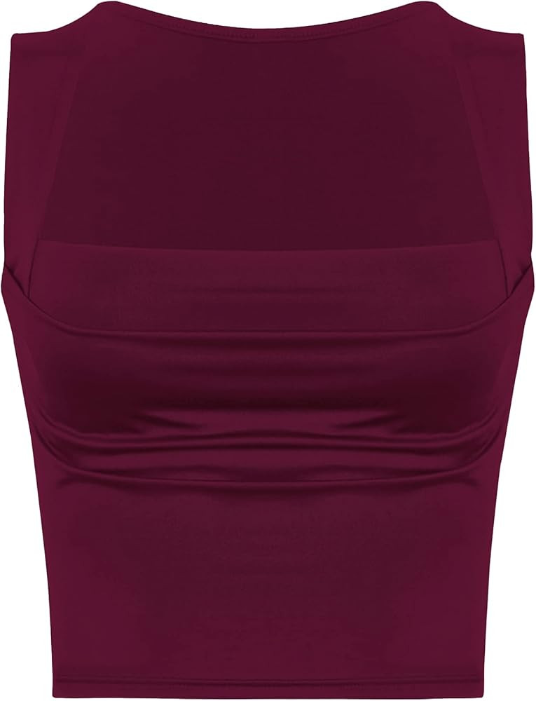 Meladyan Women Sexy Pleated Ruched Crop Tank Top Blue Square Neck Strappy Sleeve Cropped Vest Cam... | Amazon (US)