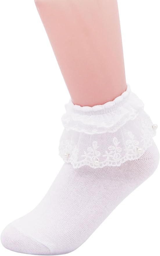 SEMOHOLLI Women Ankle Socks,Pearl Lace Ruffle Frilly Comfortable No-Show Cotton Socks Princess So... | Amazon (US)