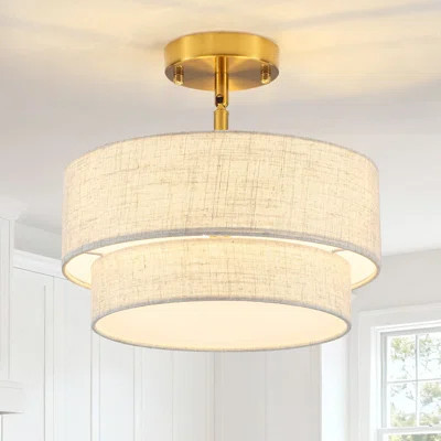 3-Light 2-Tier 12.6" Dimmable Linen Shade Semi Flush Mount Ceiling Light for bedrooms Living rooms Kitchen Island and Hallways | Wayfair North America