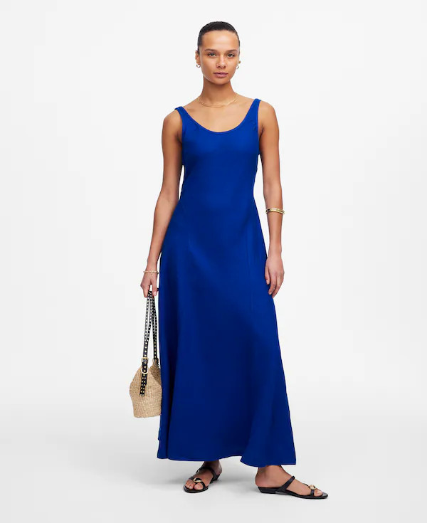 Scoopneck Sleeveless Midi Dress in 100% Linen | Madewell | Madewell